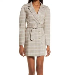 Adeline Rae Don windowpane Long Sleeve Belted Blazer Minidress